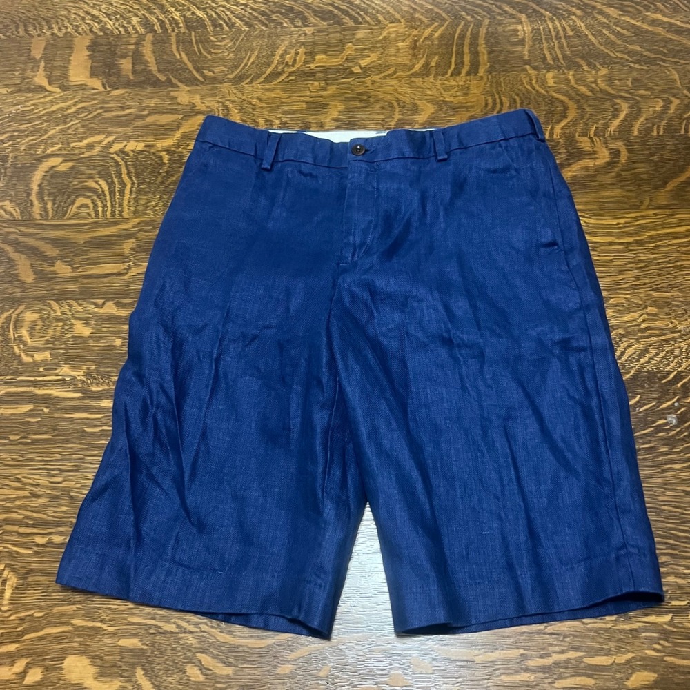 Polo Ralph Lauren Linen Shorts Boys 18 Blue Herringbone Flat Front